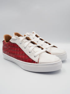 Tenis Miletto Piel Blanco Textura Croco Rojo