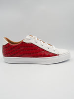 Cargar imagen en el visor de la galería, Tenis Miletto Piel Blanco Textura Croco Rojo

