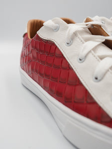 Tenis Miletto Piel Blanco Textura Croco Rojo