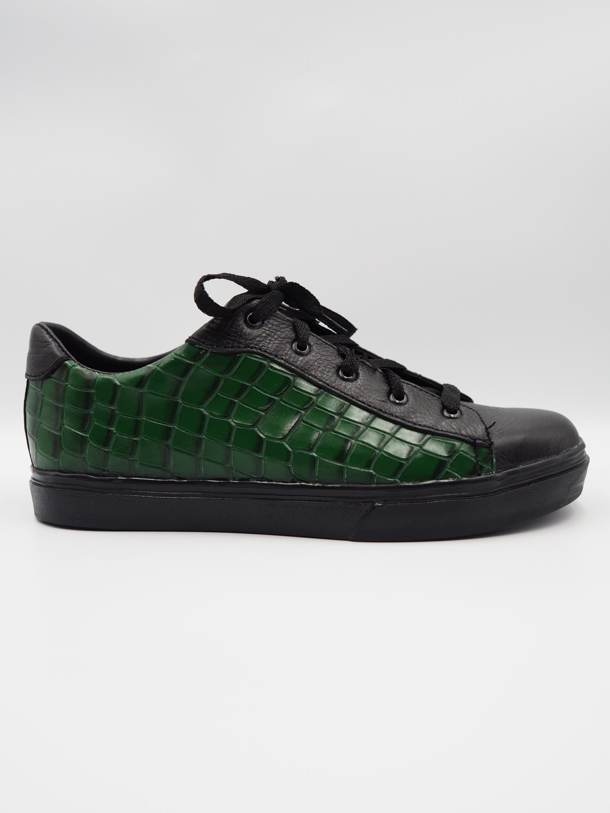 Tenis Miletto Piel Negro Textura Croco Verde