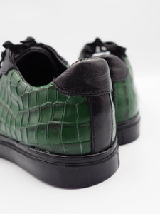 Tenis Miletto Piel Negro Textura Croco Verde